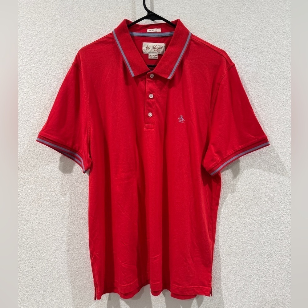 Original Penguin Men’s Heritage Slim Fit Red Short Sleeve Polo Shirt Size XL